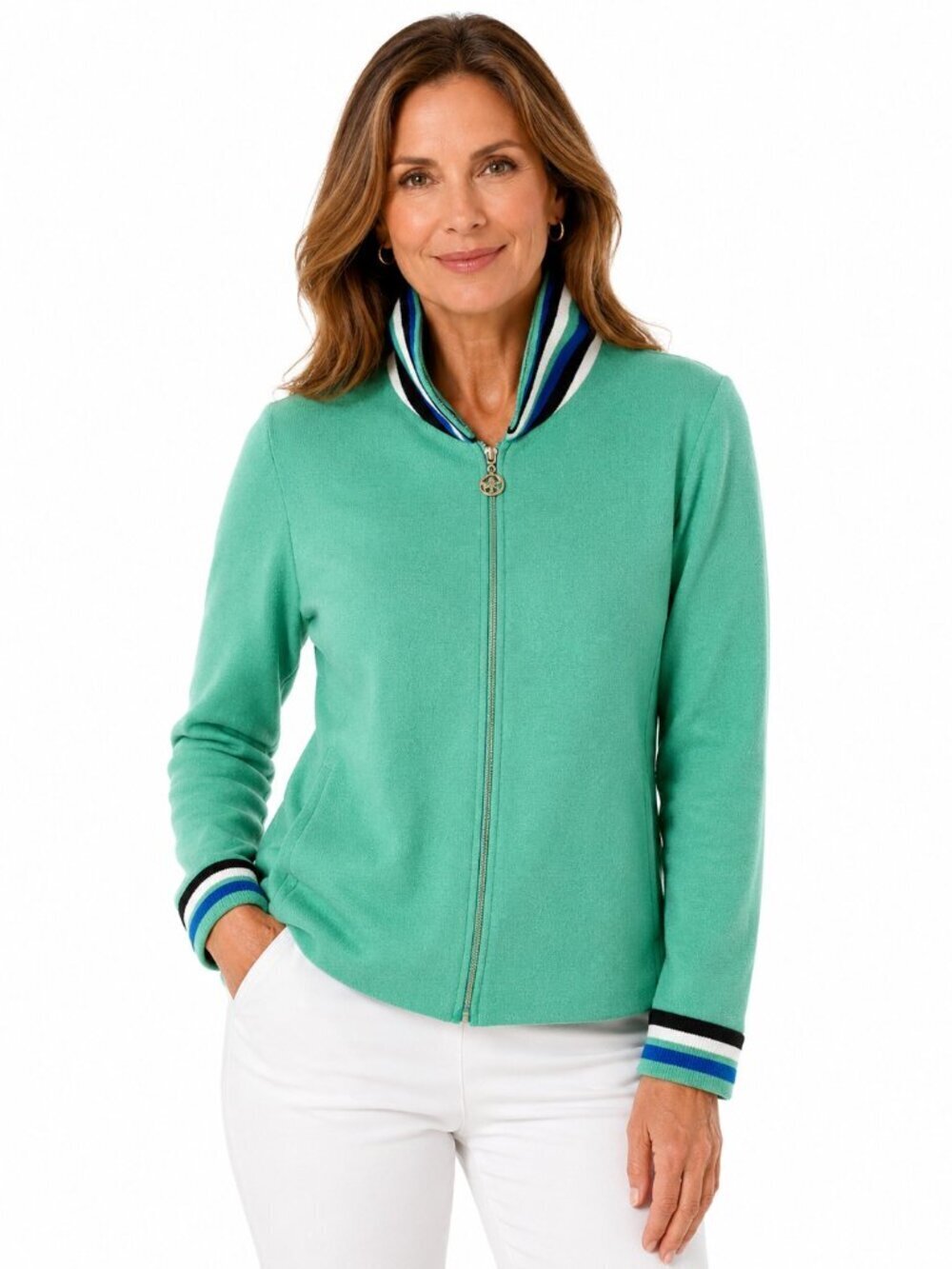 Vintage St. John Sport by Marie Gray Santana Knit Green Stripe Cardigan